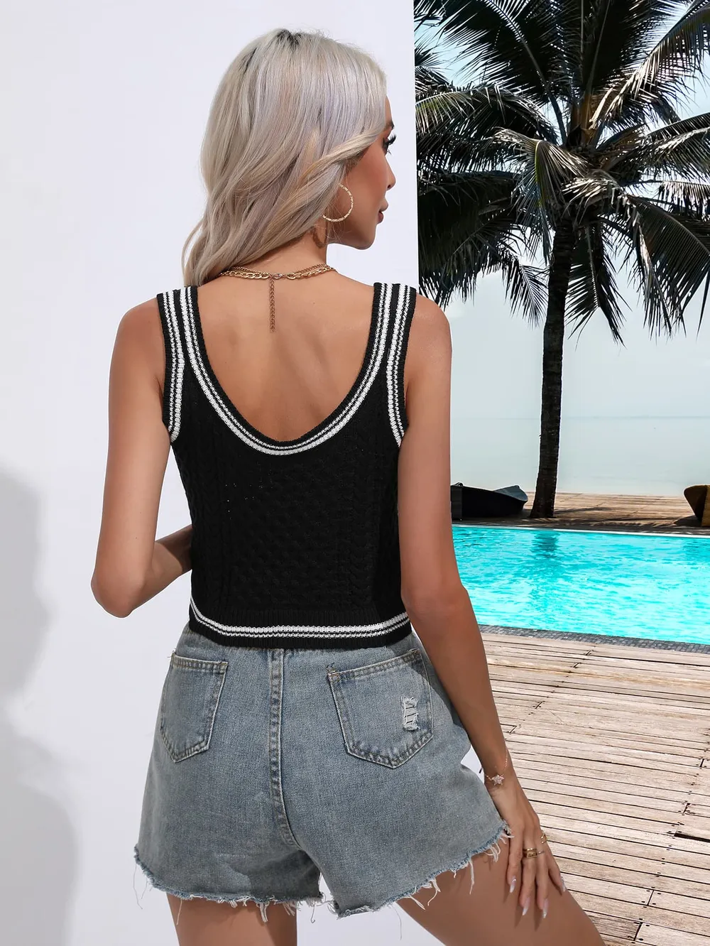 Contrast Scoop Neck Knit Tank, image 2