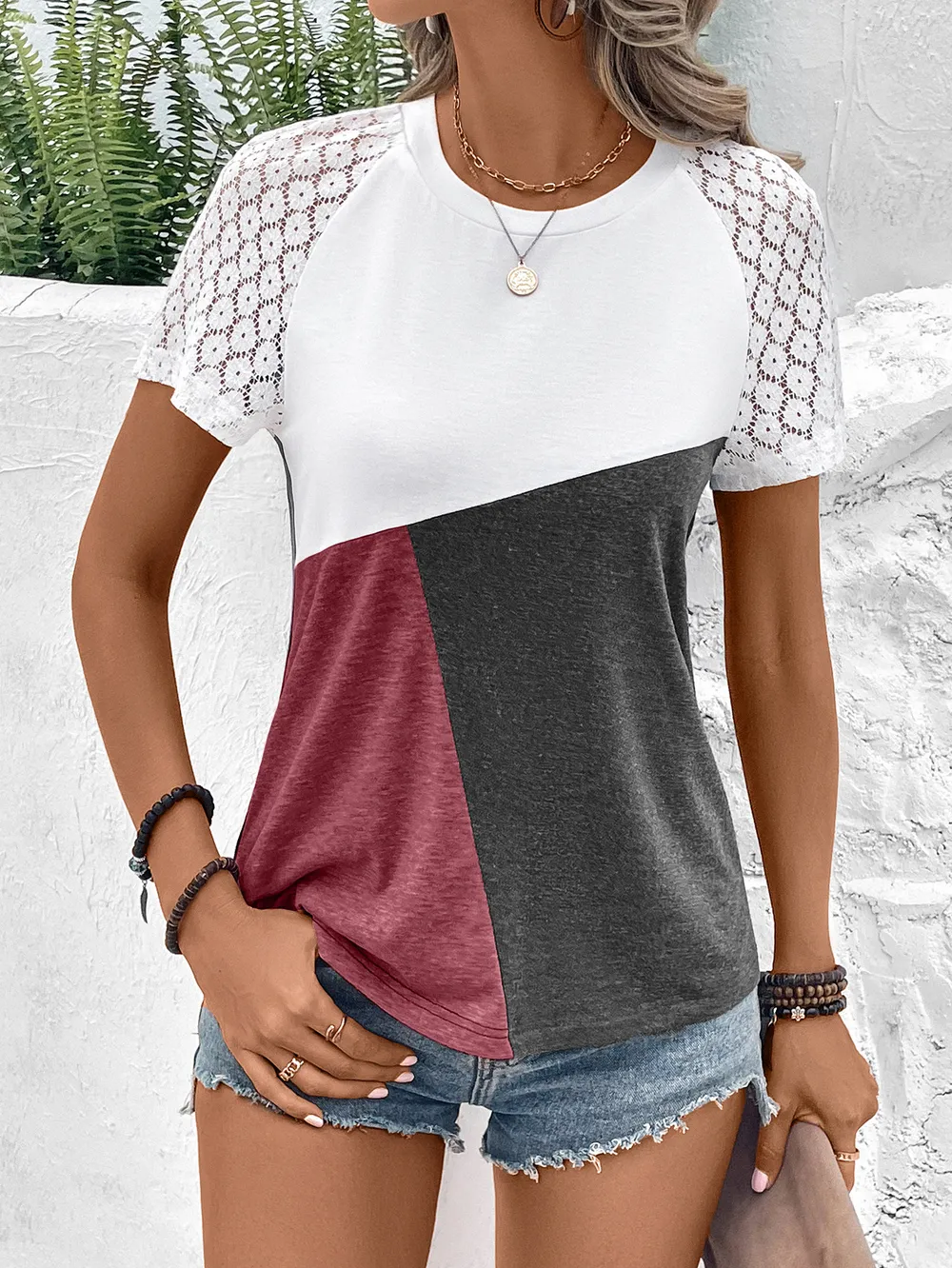 Color Block Raglan Sleeve Round Neck Tee, image 14