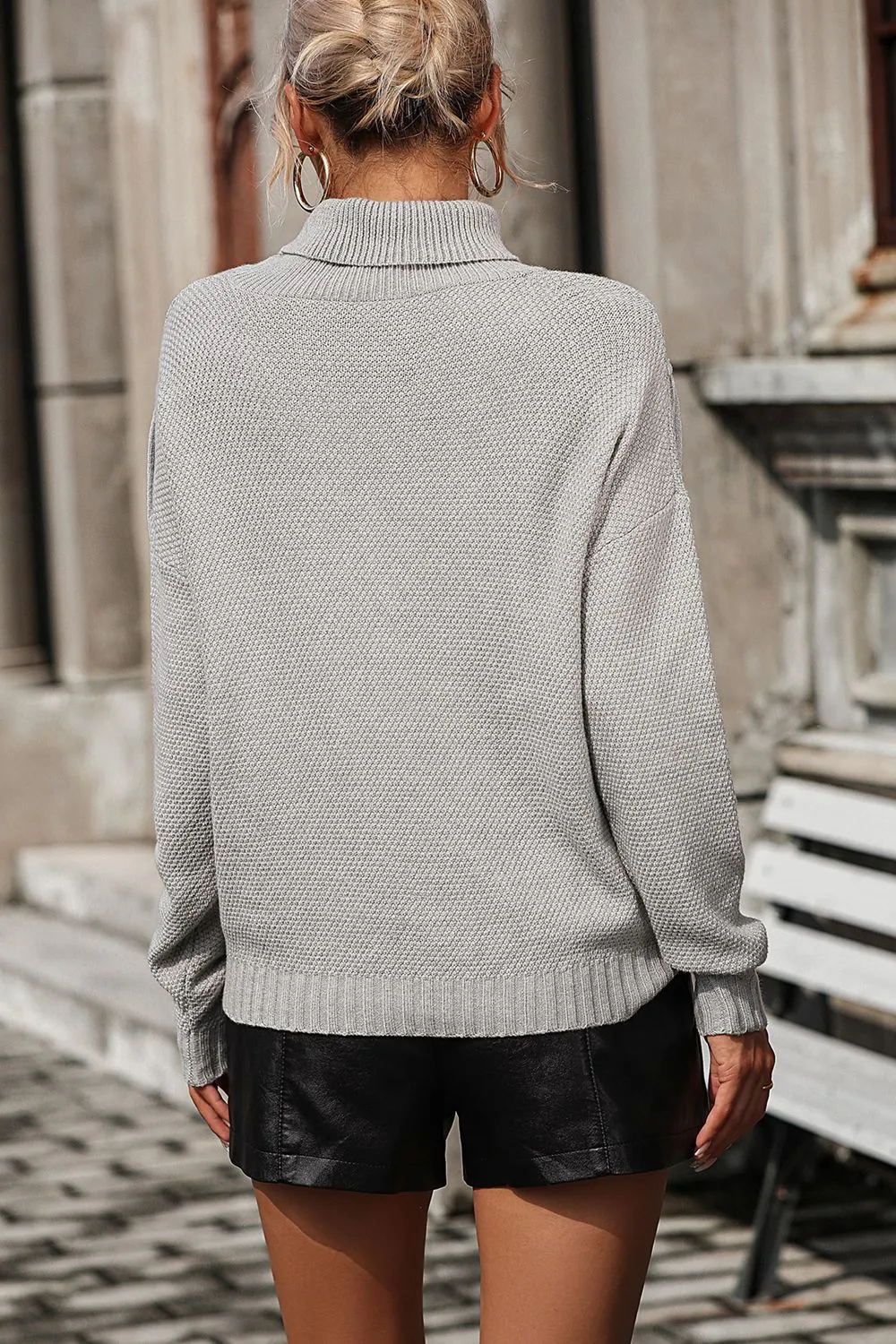 Turtle Neck Tassel Front Long Sleeve Pullover Sweater, image 18