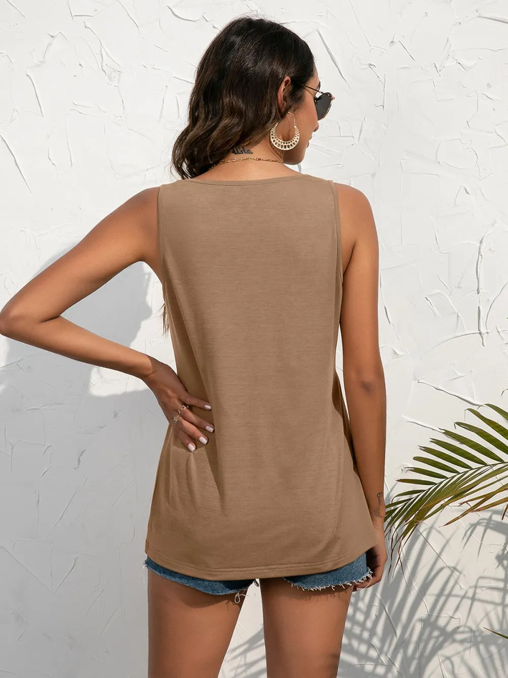 Decorative Button Scoop Neck Tank, image 6