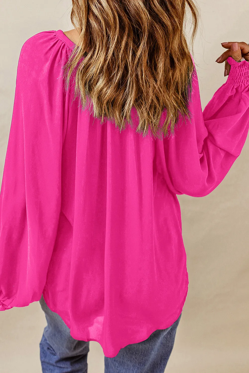 Notched Neck Lantern Sleeve Blouse, image 11