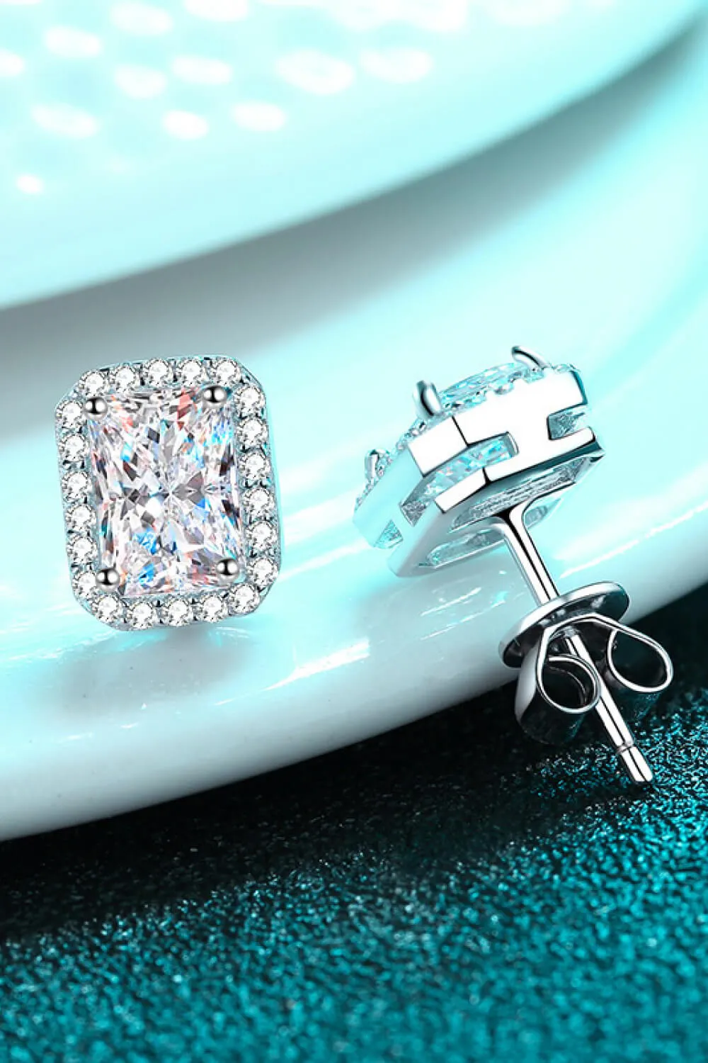 1 Carat Moissanite Rhodium-Plated Square Stud Earrings, image 3
