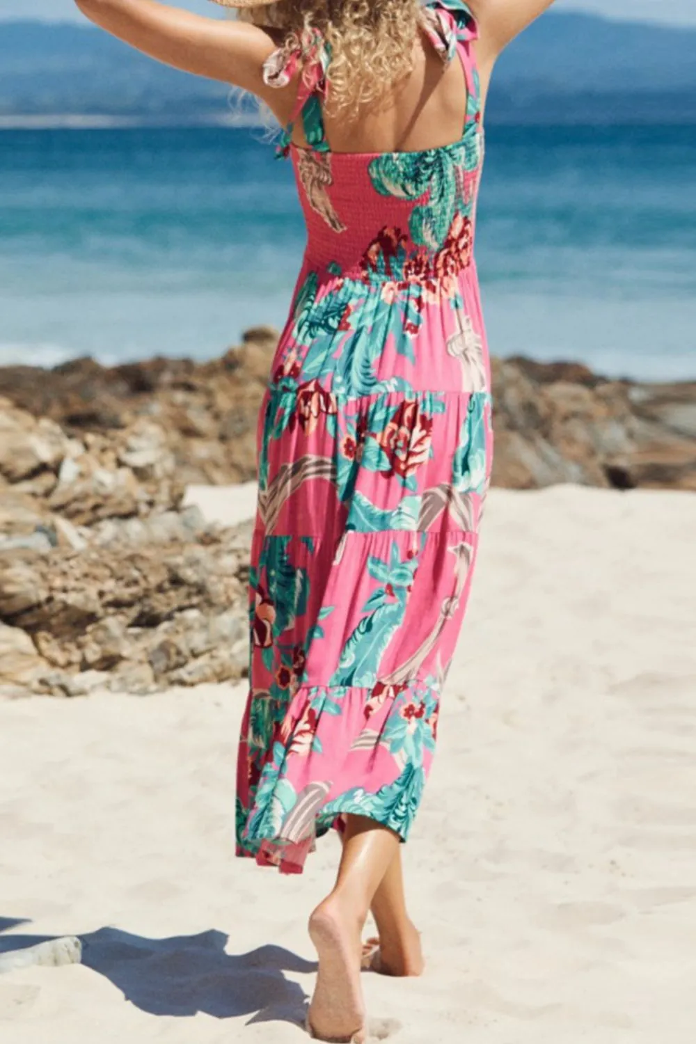 Floral Smocked Tie-Shoulder Tiered Dress, image 2