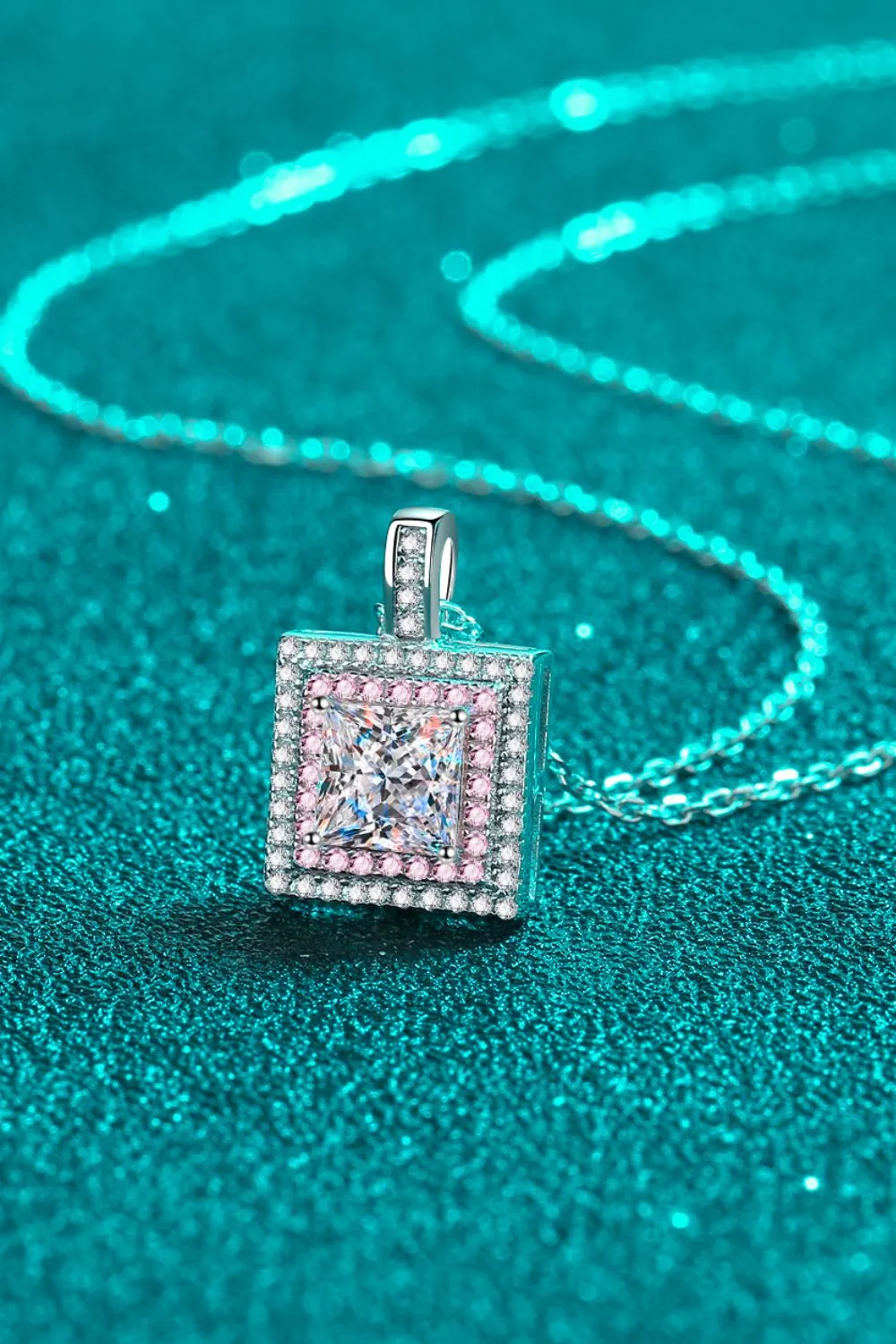 1 Carat Moissanite Square Pendant Chain Necklace, image 4