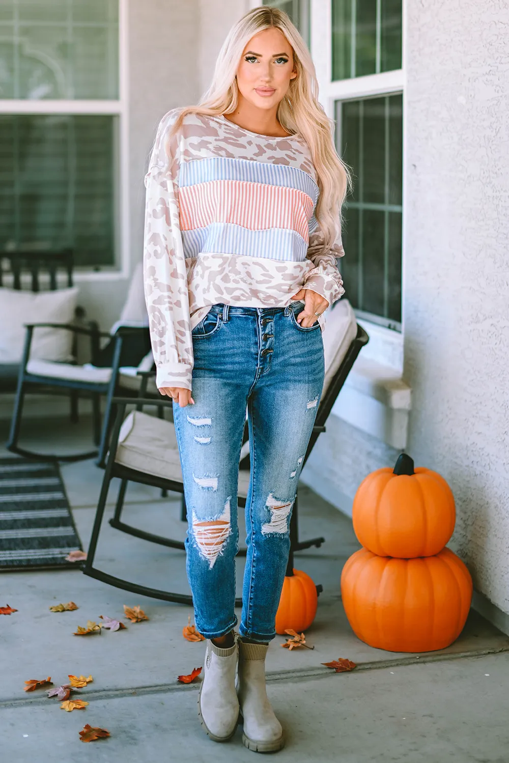 Round Neck Color Block Dropped Shoulder T-Shirt, image 2