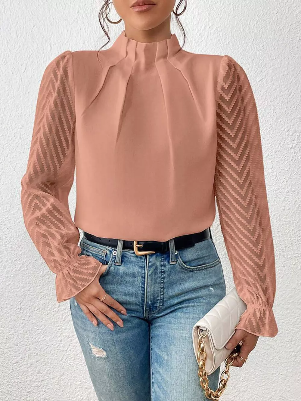 Mock Neck Flounce Sleeve Blouse, image 6