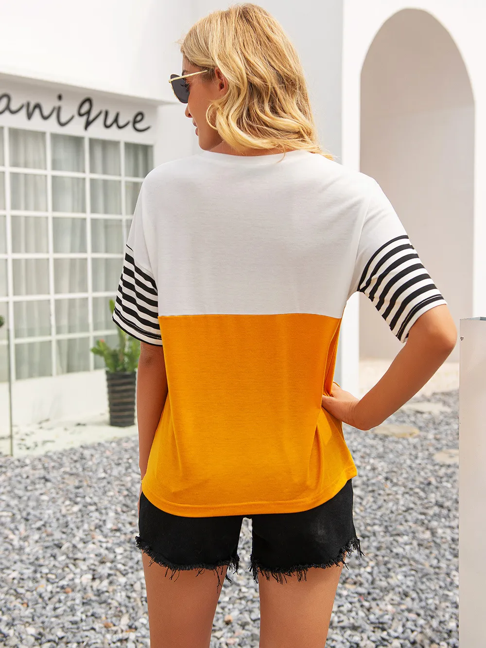 Striped Color Block Round Neck Tee, image 3