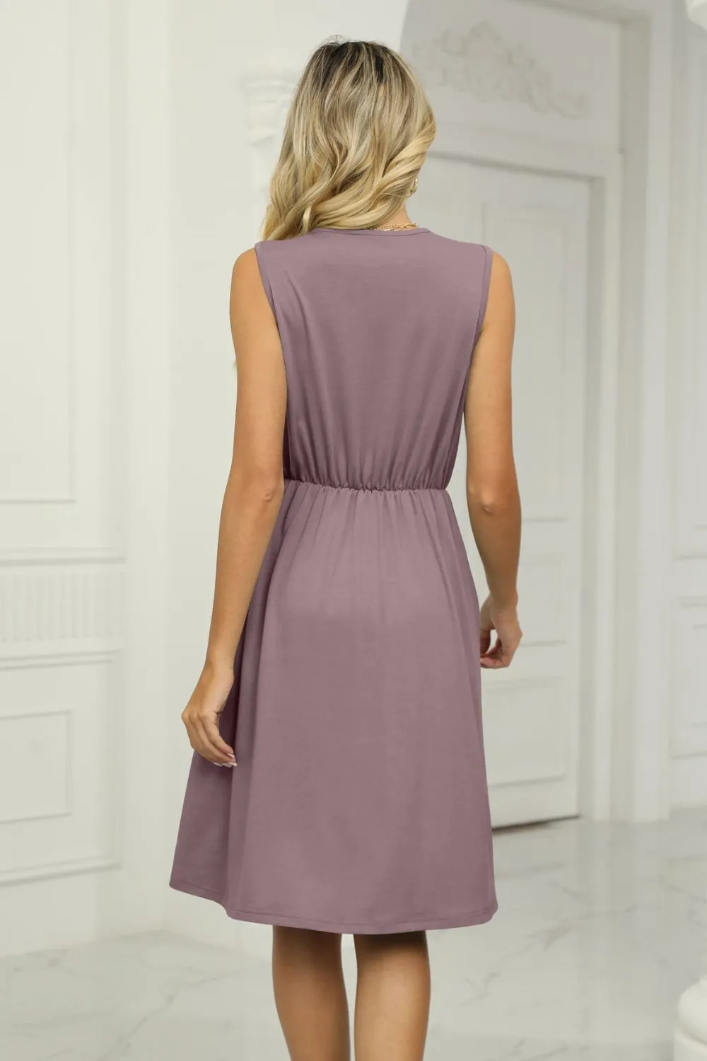 Contrast V-Neck Sleeveless Dress, image 15
