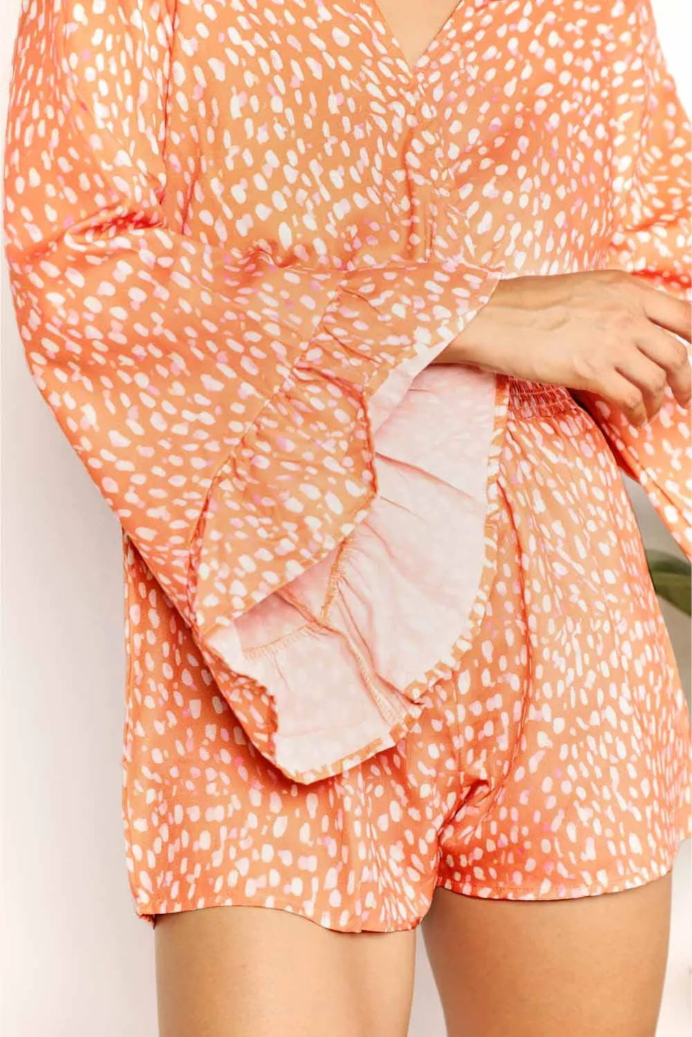 Printed Flare Sleeve Surplice Romper, image 3