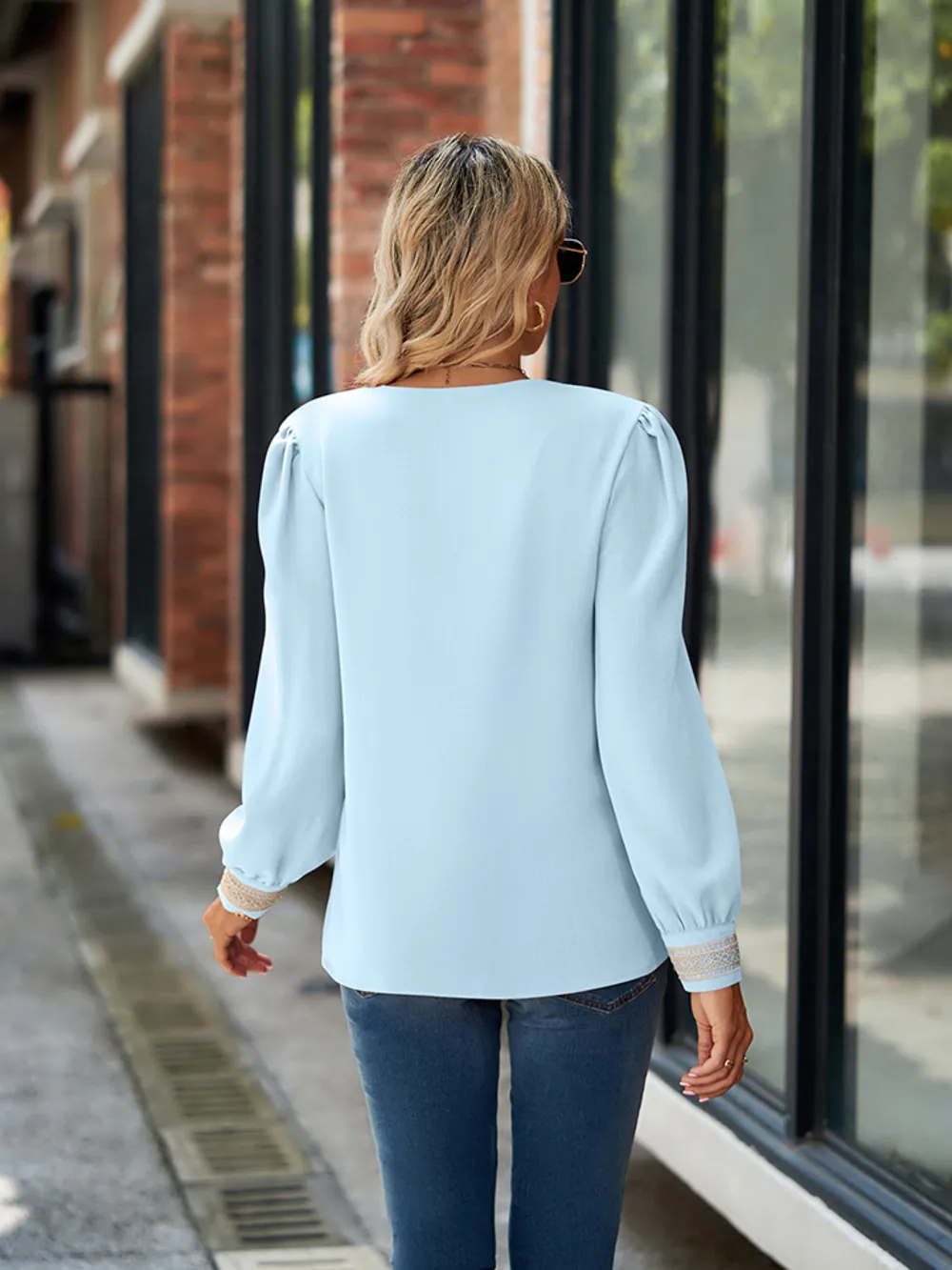V-Neck Long Sleeve Blouse, image 9