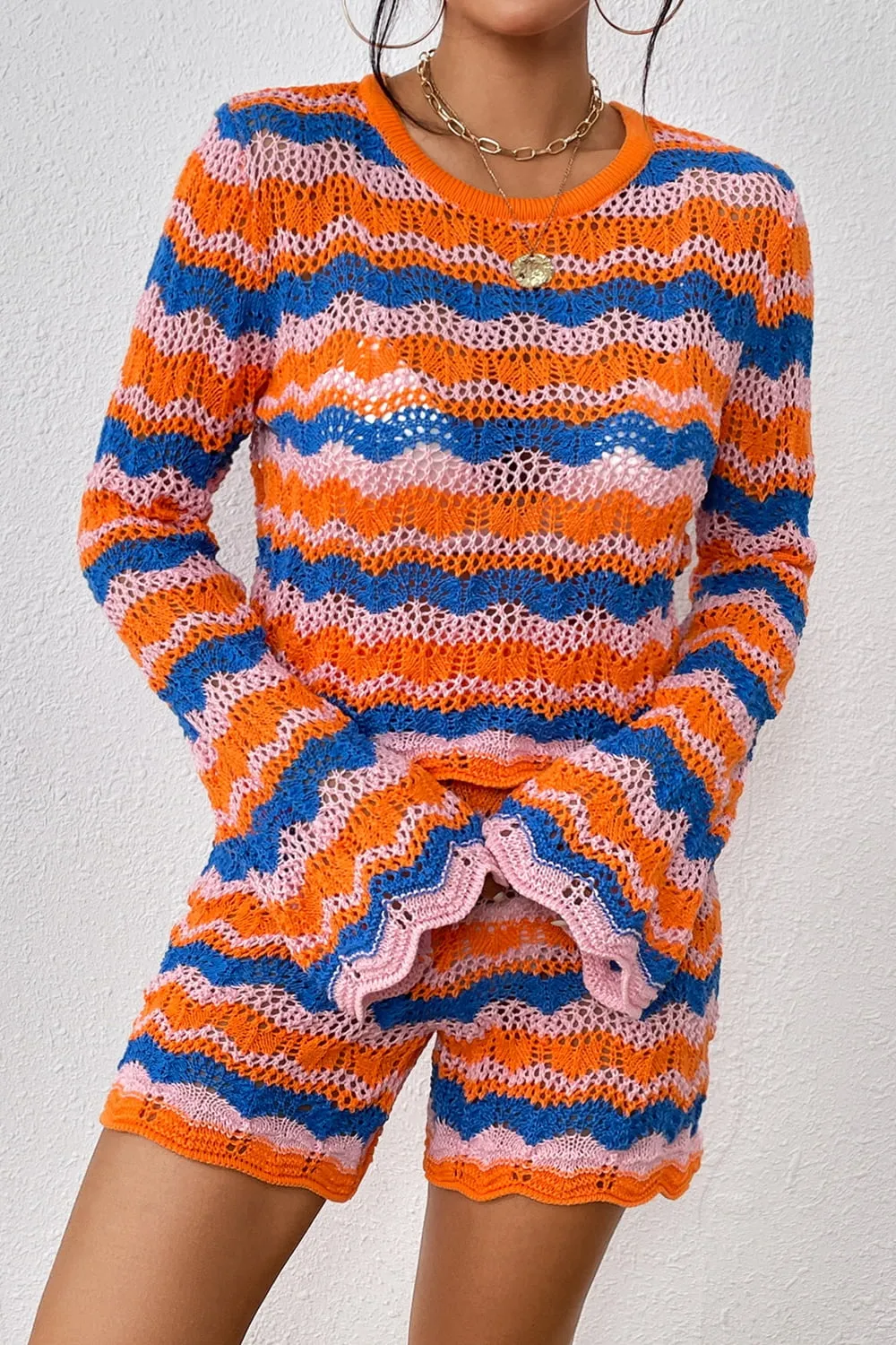 Striped Sweater and Knit Shorts Set, image 3