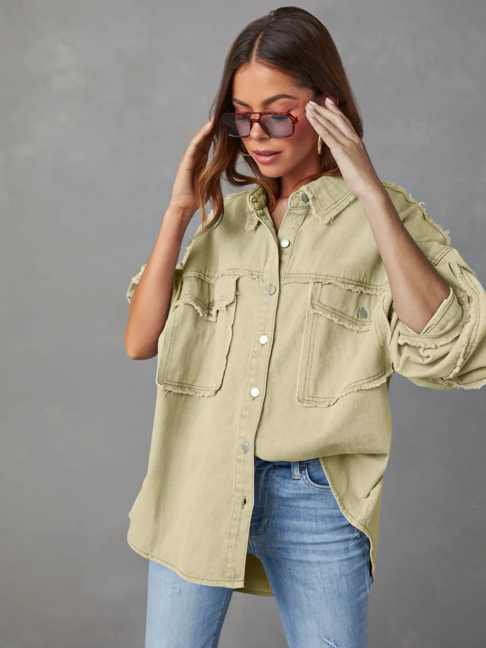 Dropped Shoulder Raw Hem Jacket, image 14