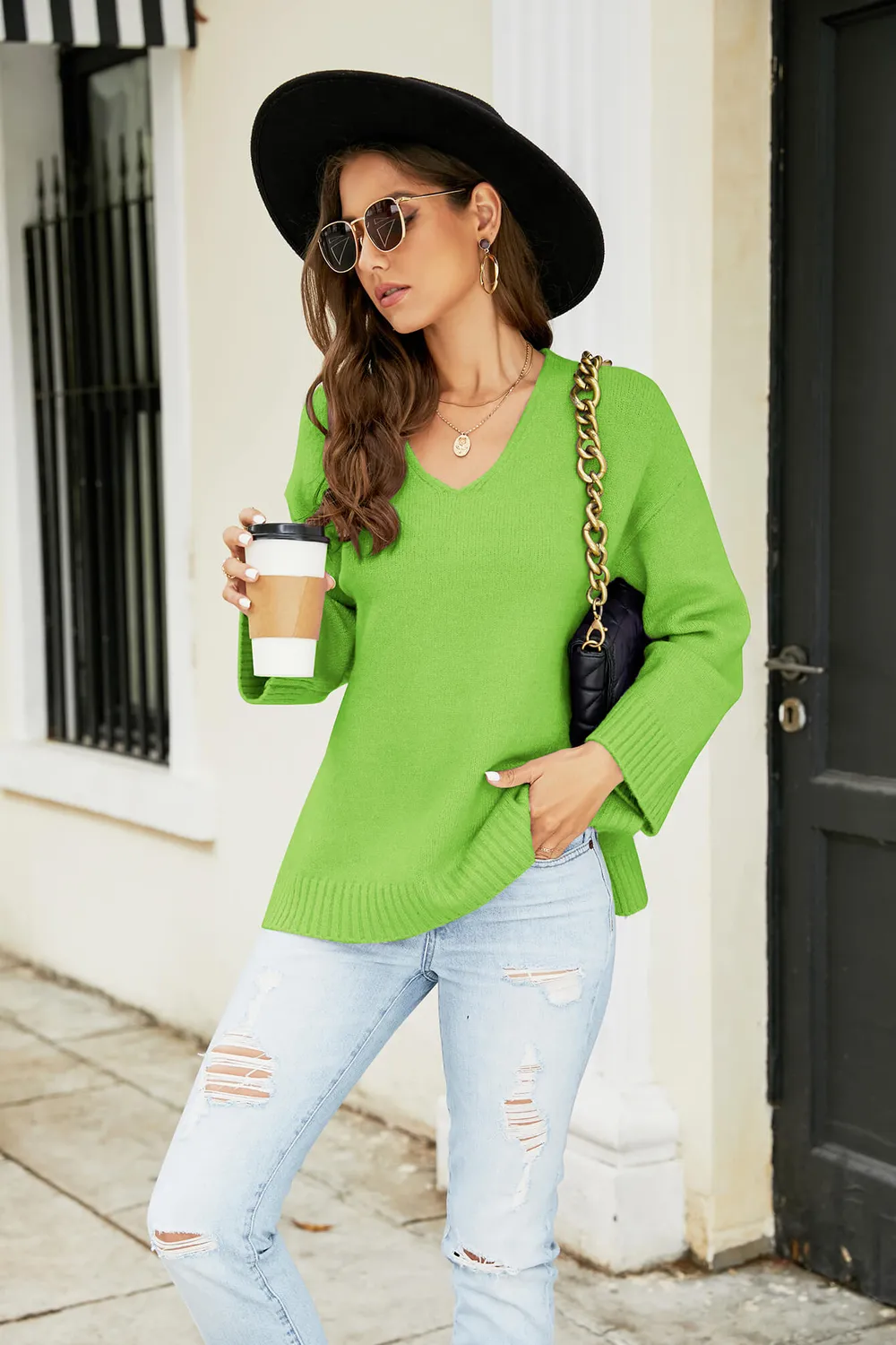 Drop Shoulder V-Neck Knit Pullover, image 11