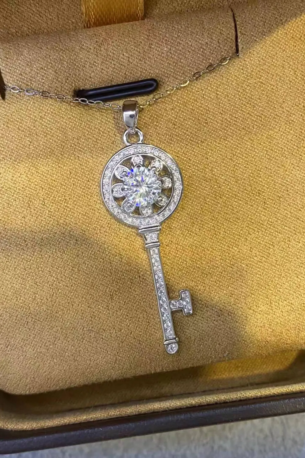 1 Carat Moissanite Platinum-Plated Key Pendant Necklace, image 2