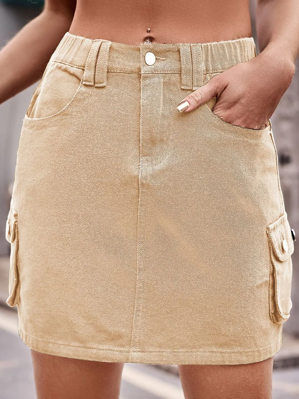 Denim Mini Skirt with Pockets, image 4