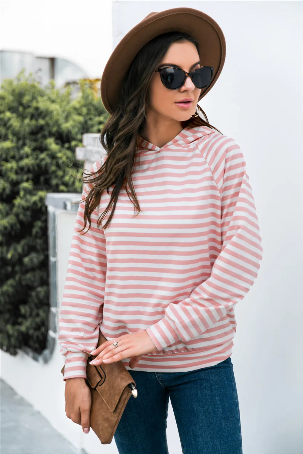 Horizontal Stripe Raglan Sleeve Hoodie, image 6