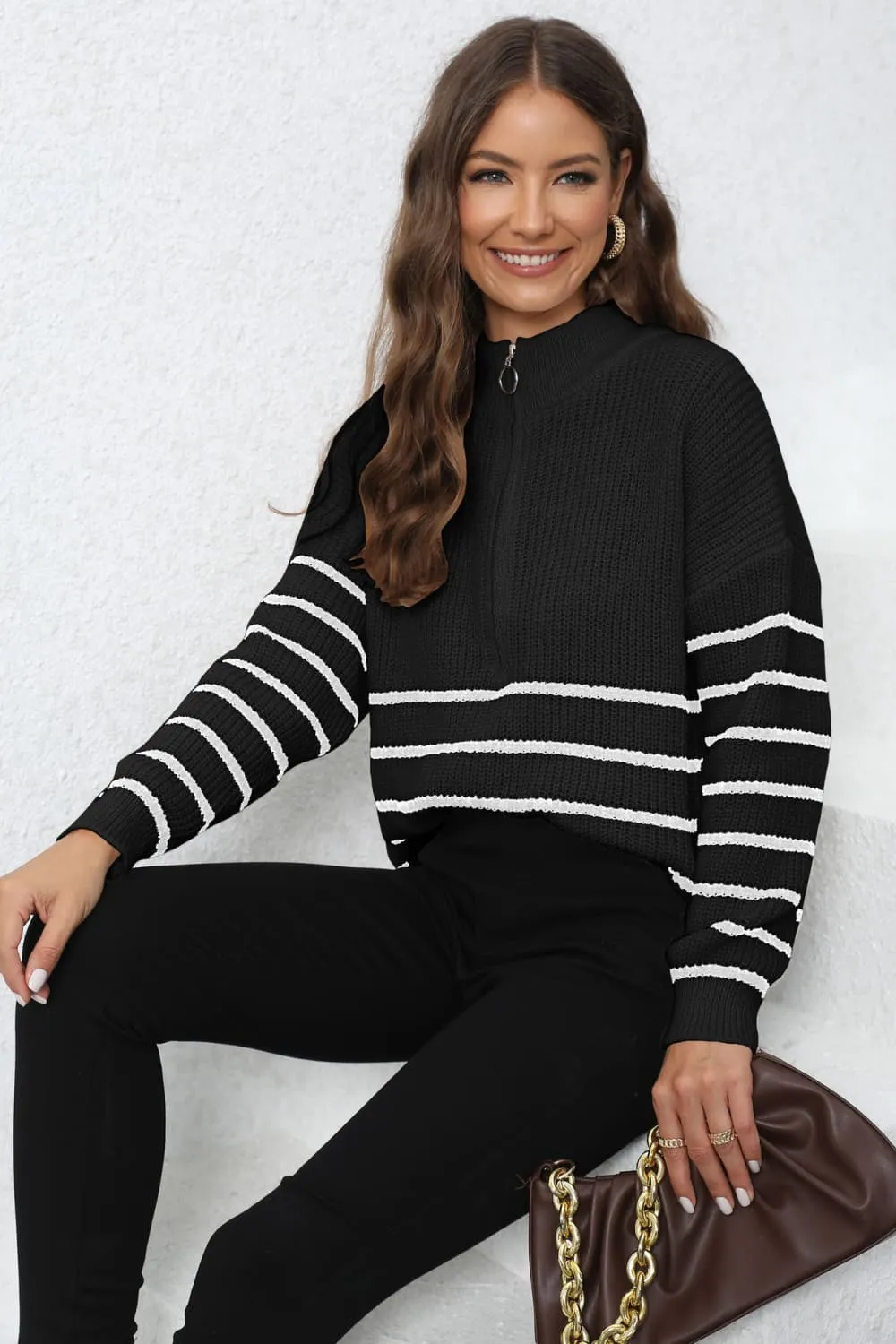 Mock Neck Long Sleeve Zip-Up Sweater, image 5