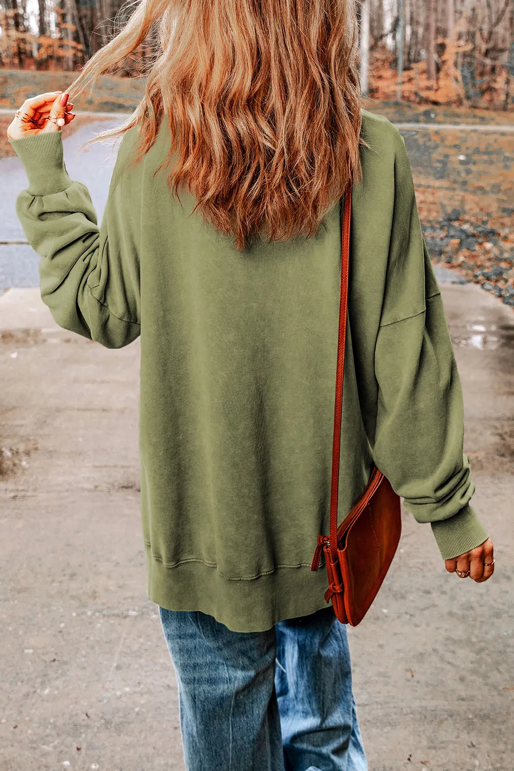 Dropped Shoulder Round Neck Long Sleeve Blouse, image 4