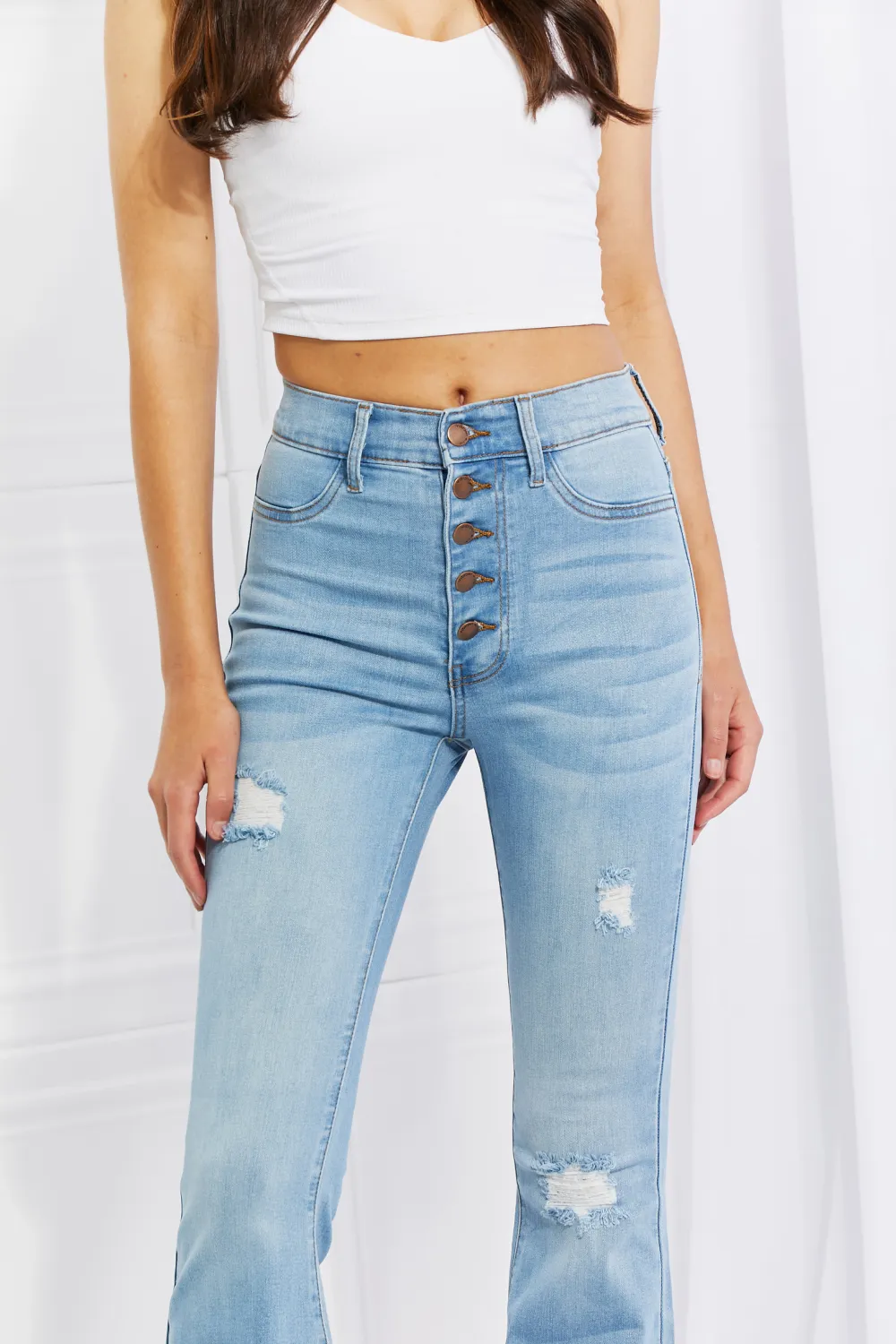 MIU Full Size Jess Button Flare Jeans, image 5