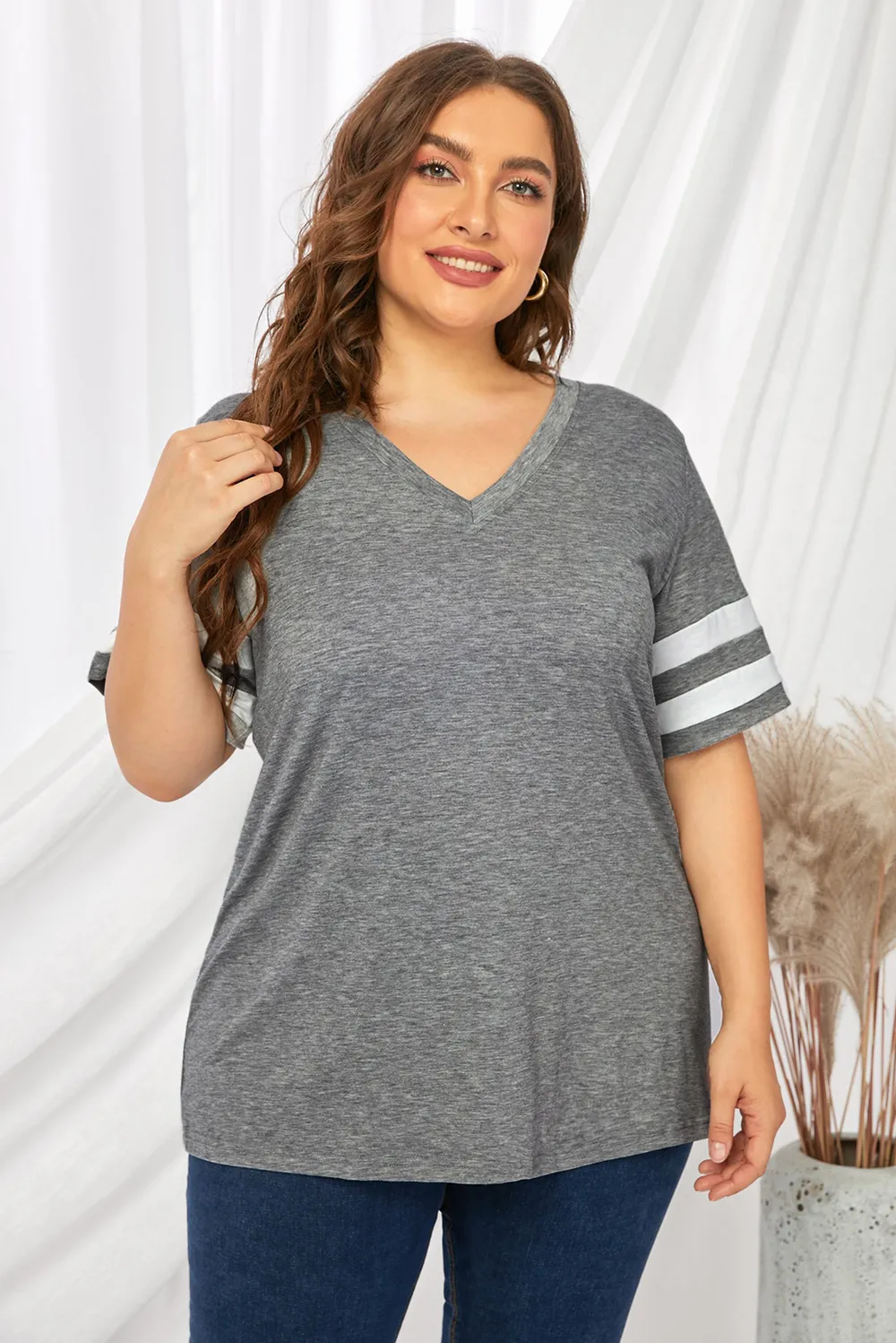 Plus Size Striped V-Neck Tee Shirt, image 16