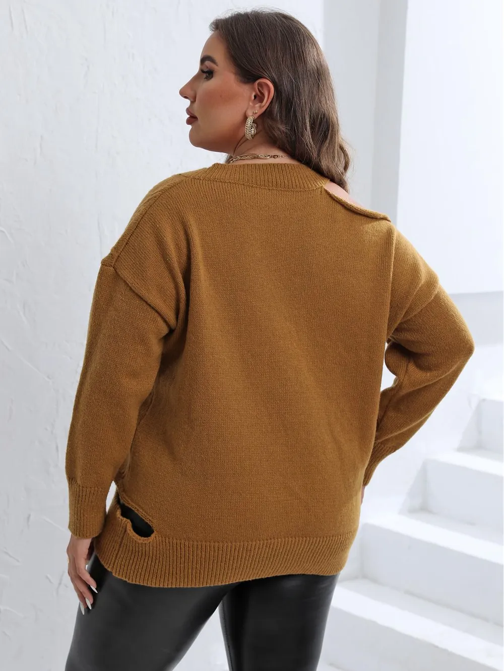 Plus Size Cutout V-Neck Sweater, image 3