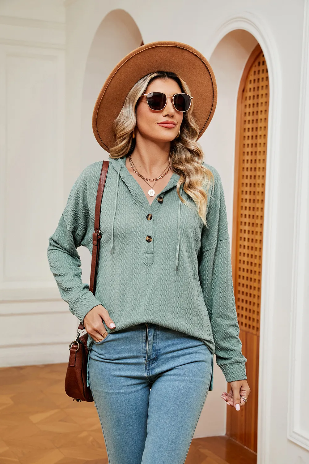 Half-Button Dropped Shoulder Hoodie, image 21