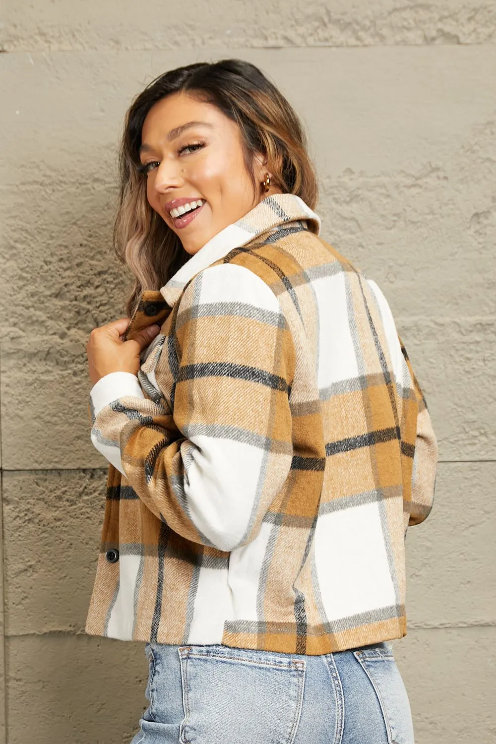 Plaid Collared Neck Jacket with Breast Pockets, image 7