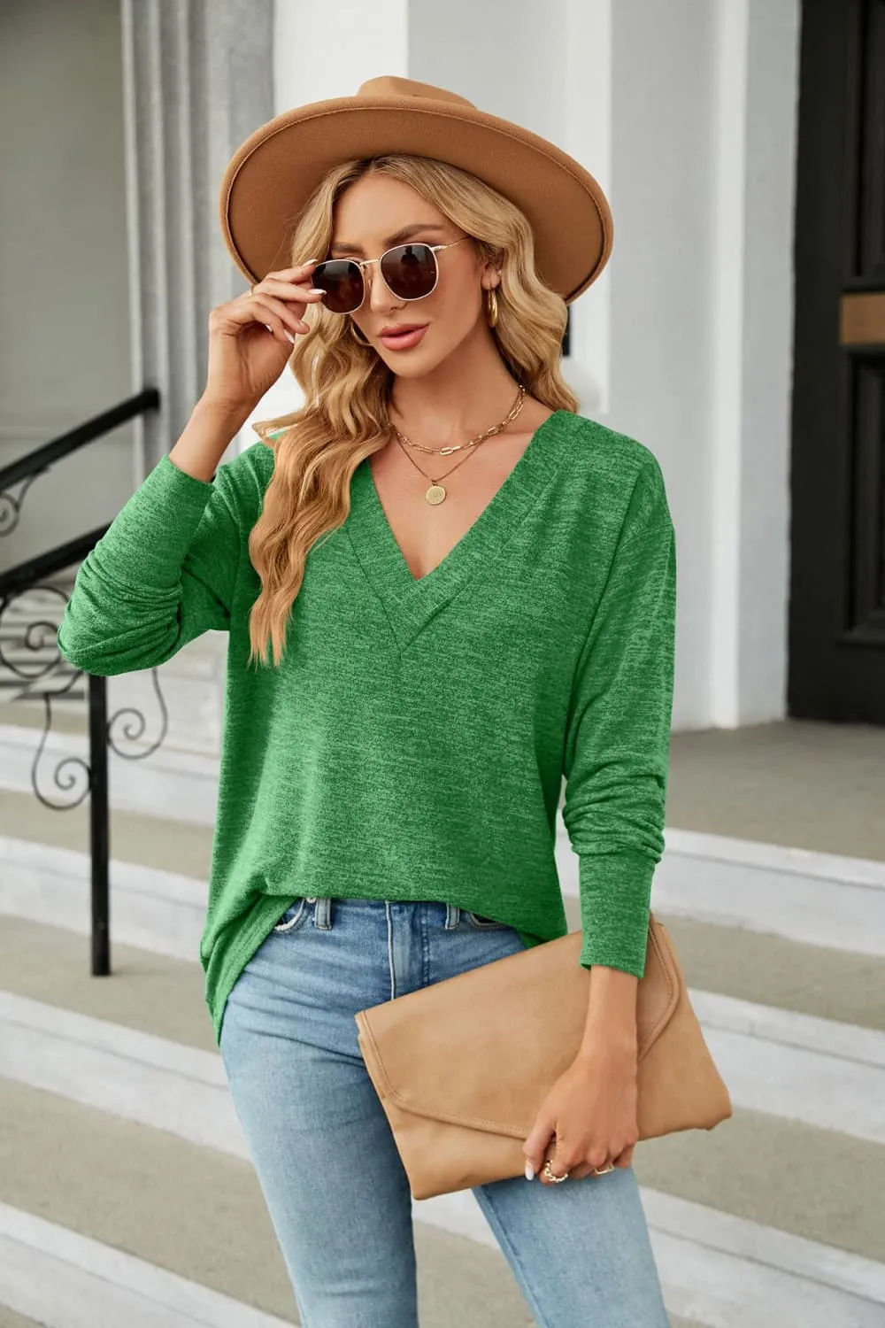 V-Neck Long Sleeve T-Shirt, image 2