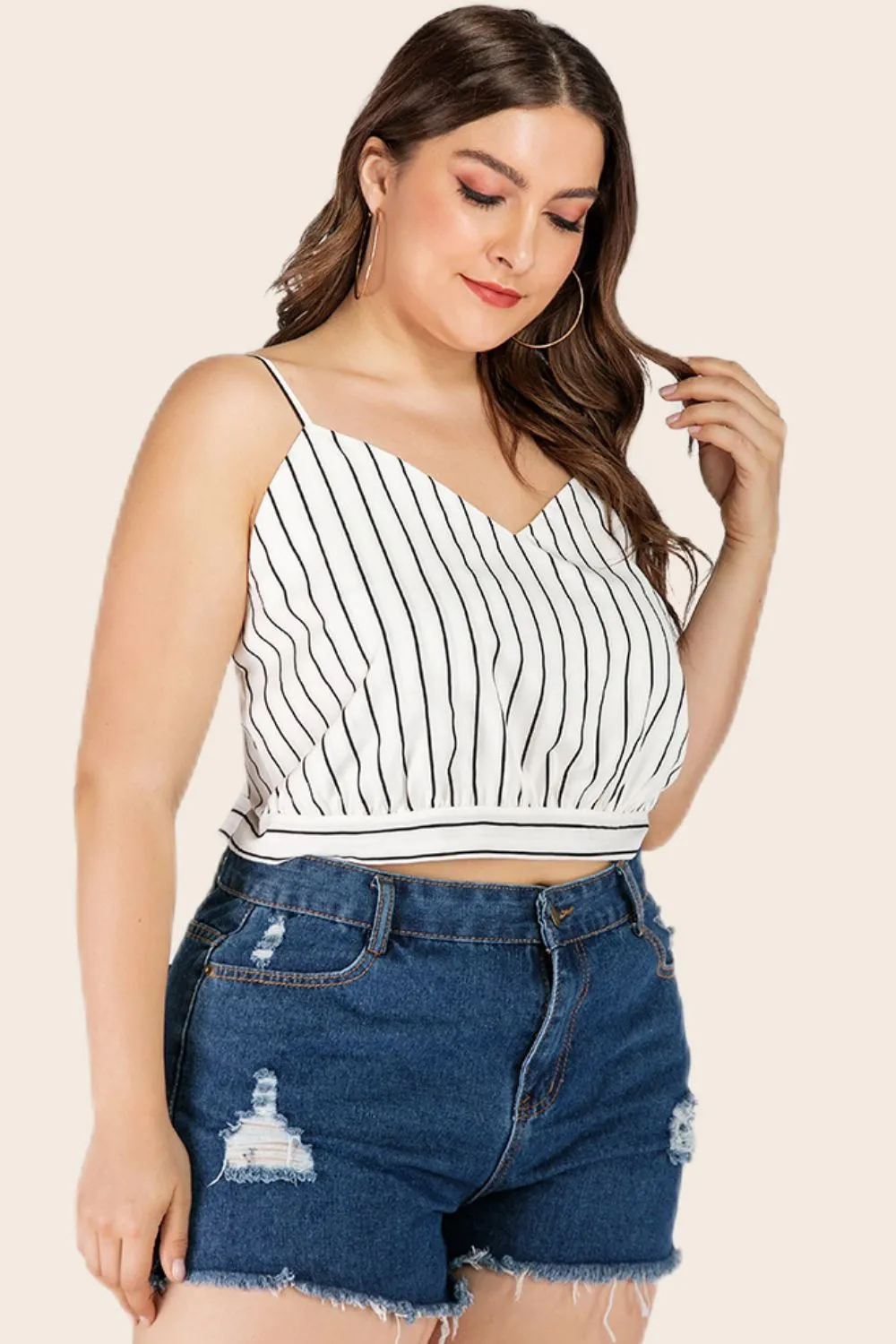 Plus Size Striped Tie-Back Cropped Cami, image 4