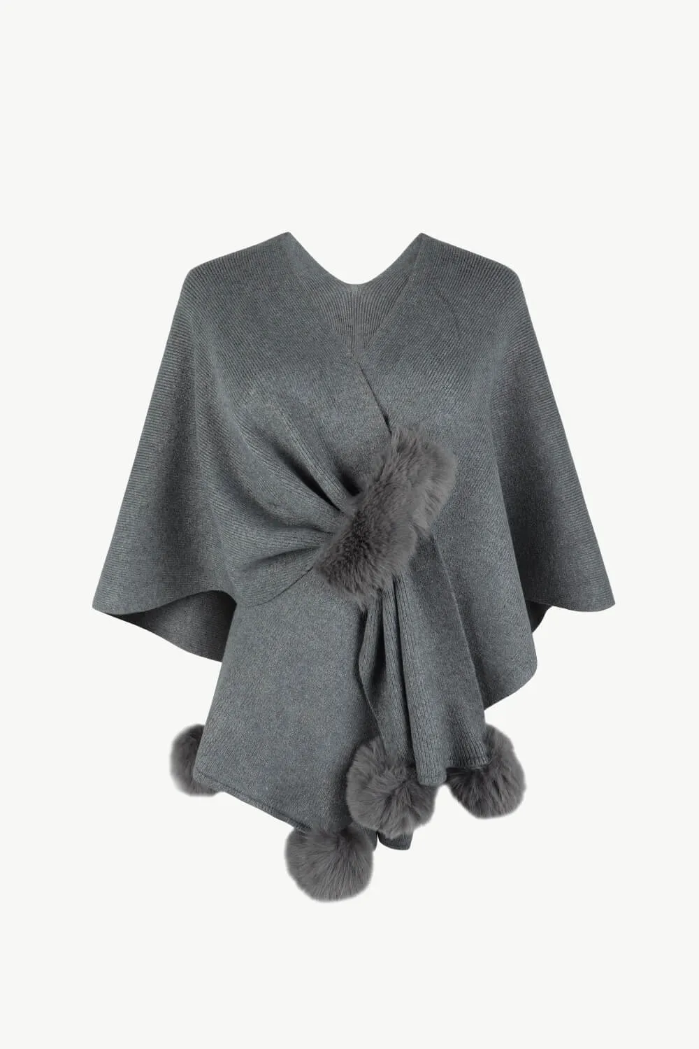 Surplice Neck Pom-Pom Trim Poncho, image 12