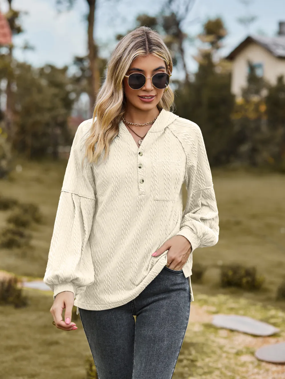 Cable-Knit Dropped Shoulder Hoodie, image 17