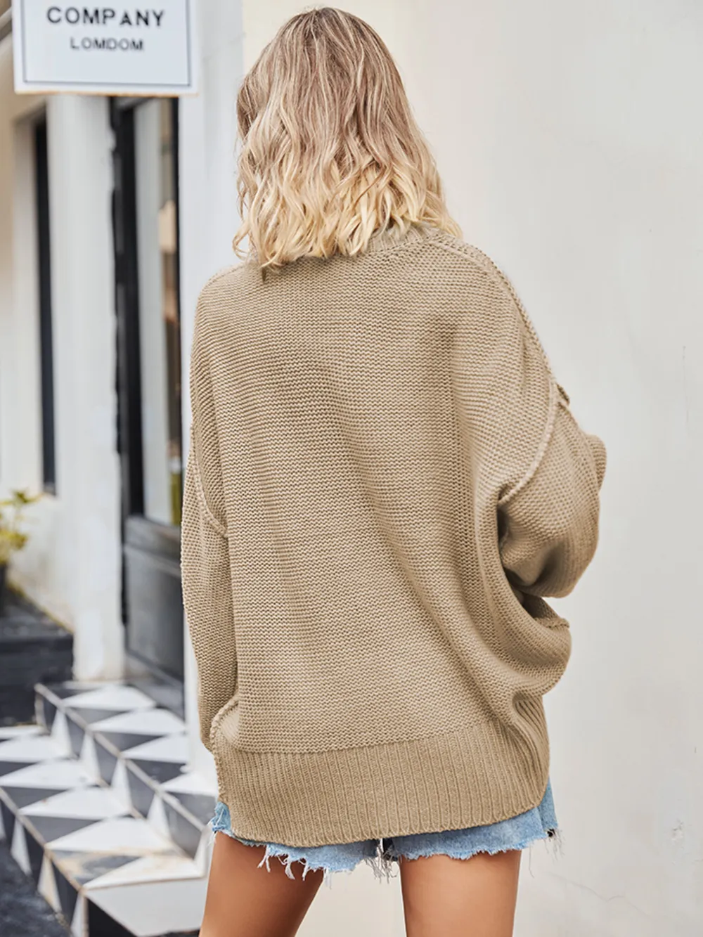 V-Neck Ribbed Dropped Shoulder Knit Top, image 15