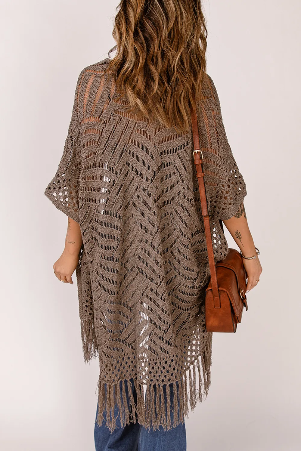 Fringe Hem Slit Open Front Cardigan, image 5