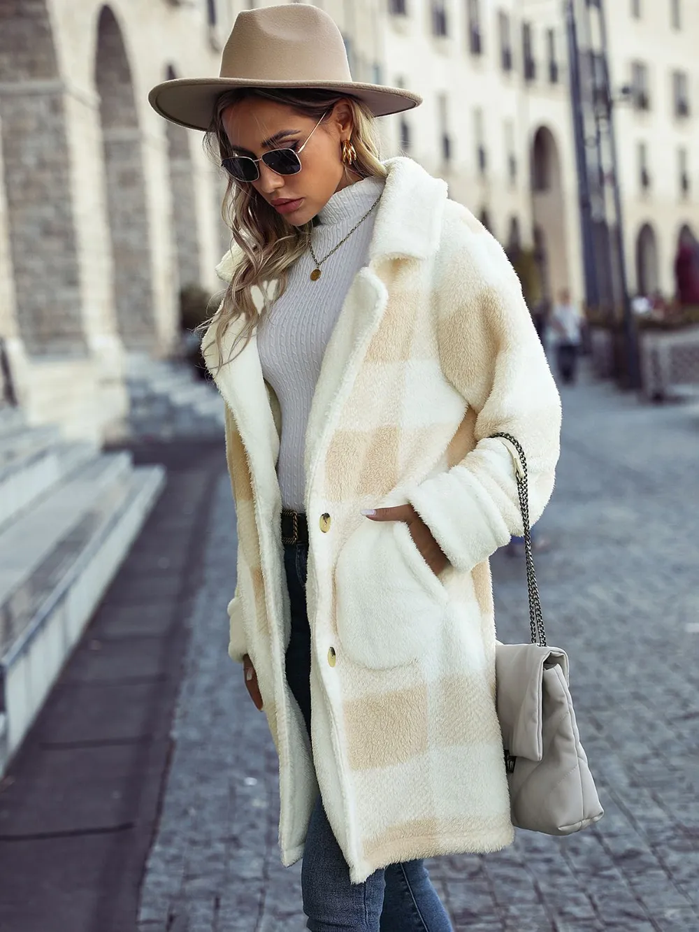 Plaid Button Down Coat with Pockets, image 4
