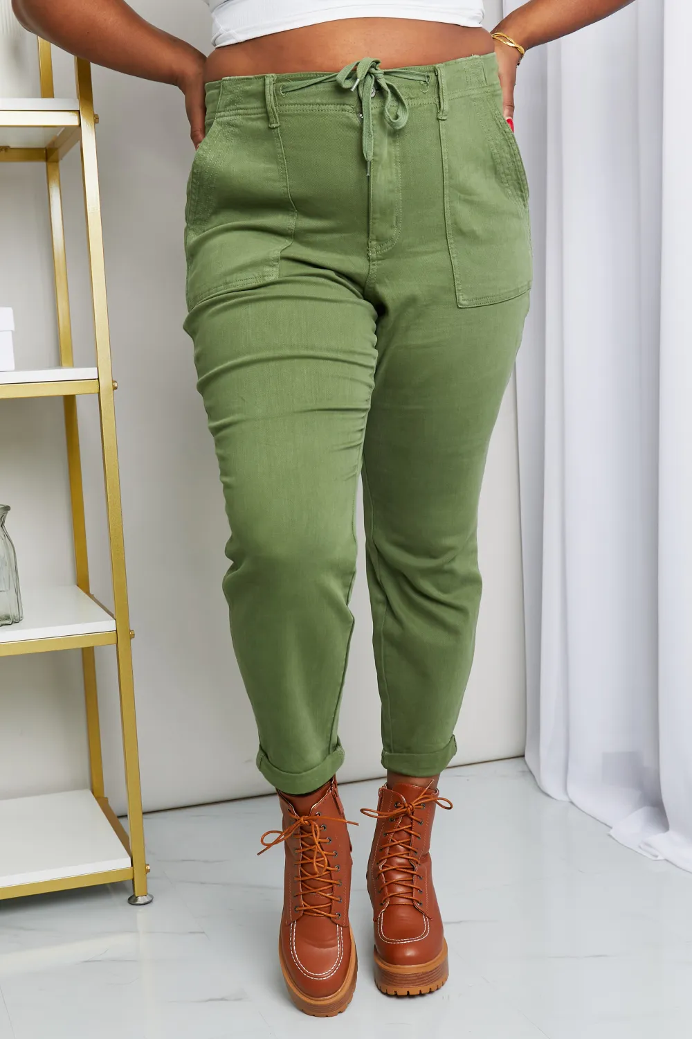 Full Size Drawstring Waist Pocket Jeans, image 5