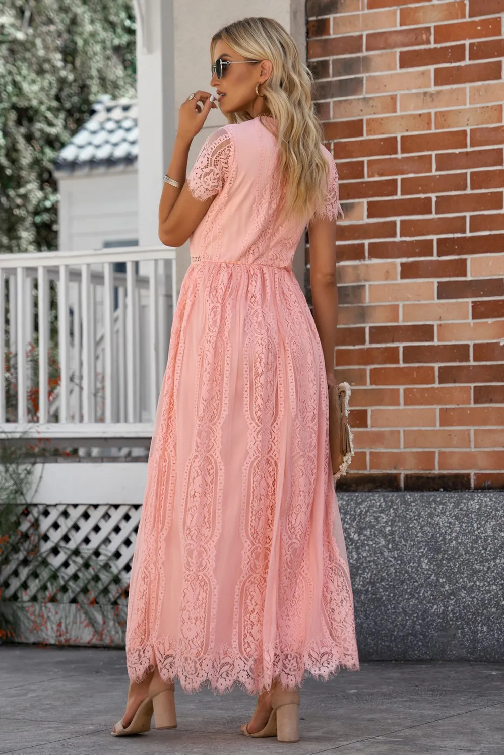 Scalloped Trim Lace Plunge Dress, image 10
