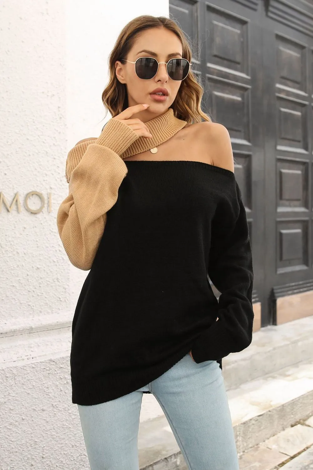 Ribbed Off-Shoulder Lantern Sleeve Pullover Sweater, image 5