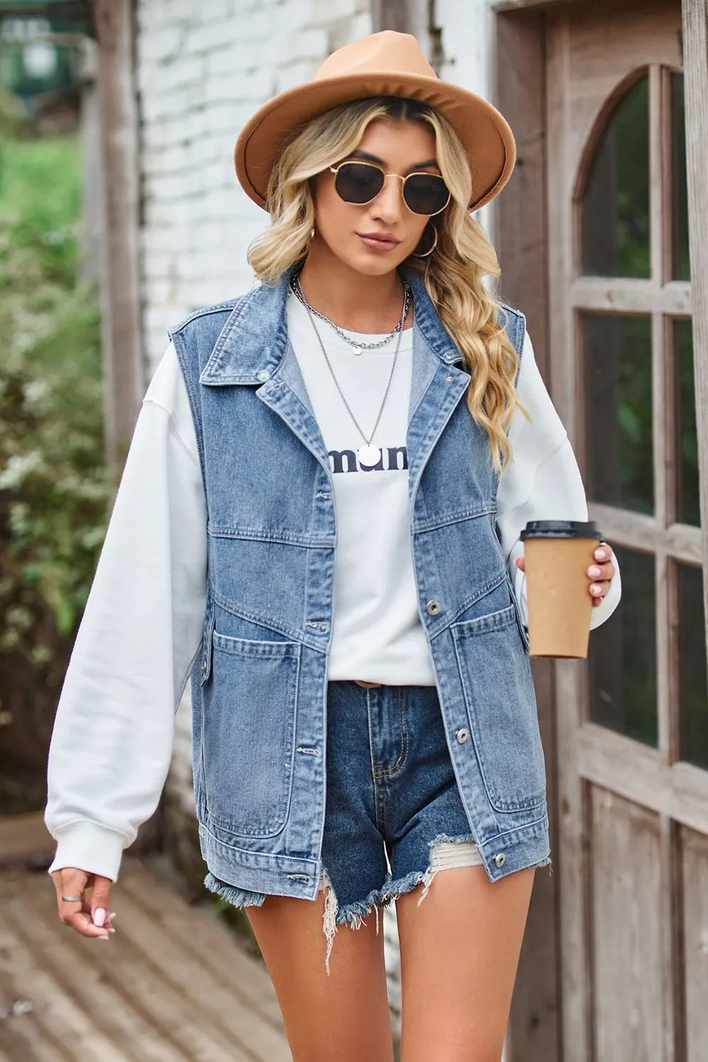 Sleeveless Denim Top with A Detachable Hood, image 7