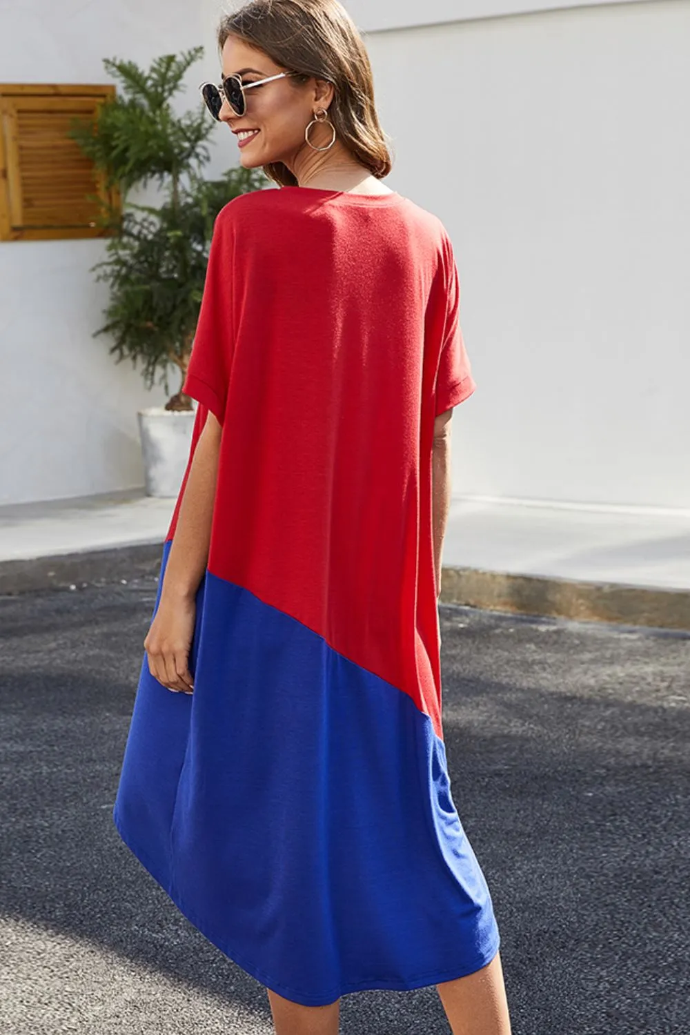 Color Block Round Neck Short Sleeve Dress, image 2