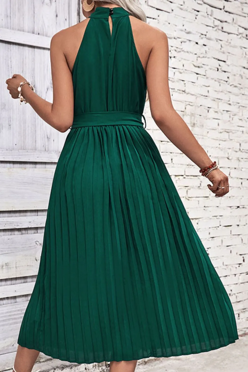 Tie Belt Pleated Midi Dress, image 2