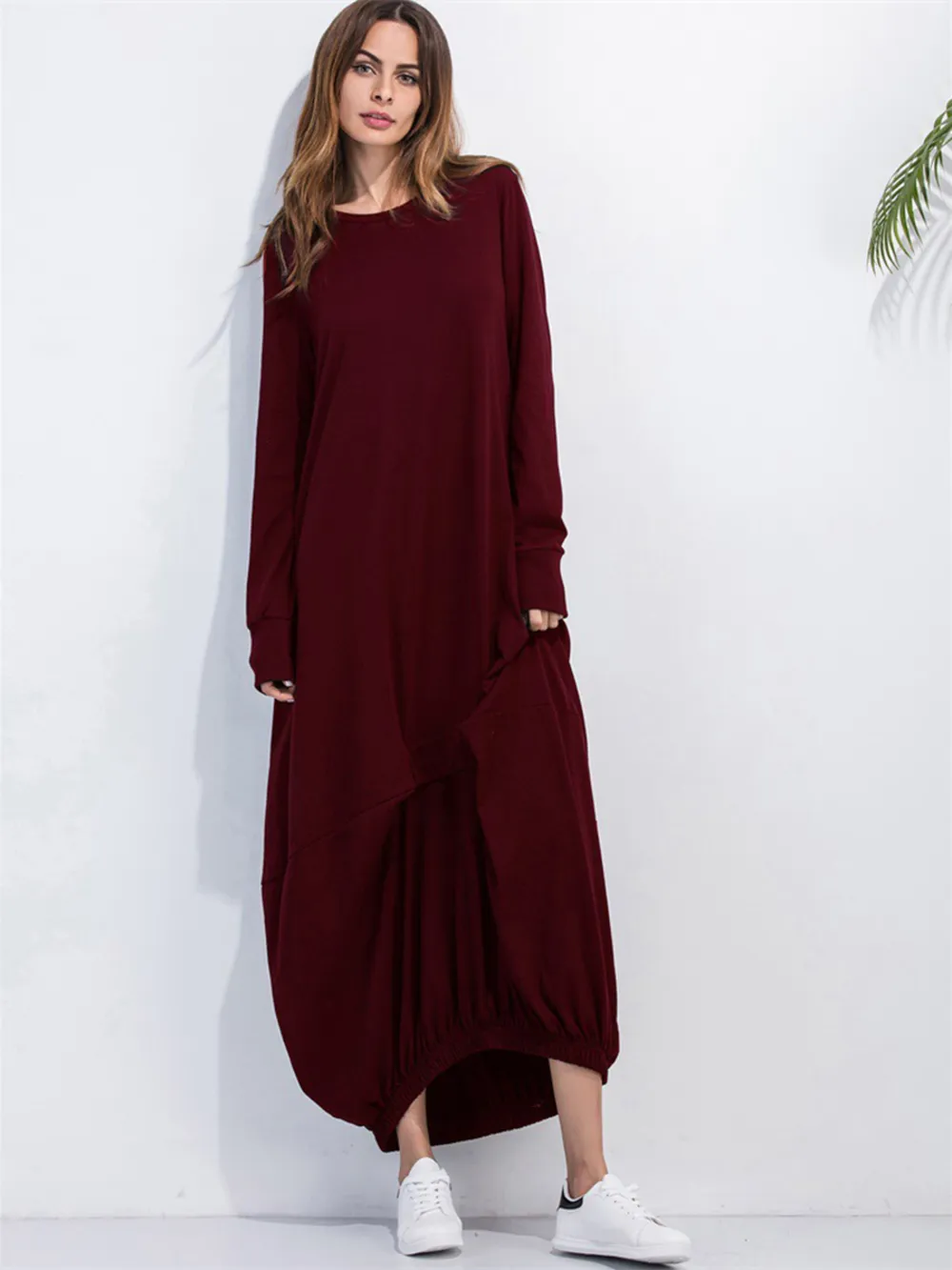 Full Size Round Neck Long Sleeve Sweatshirt Dress, image 7