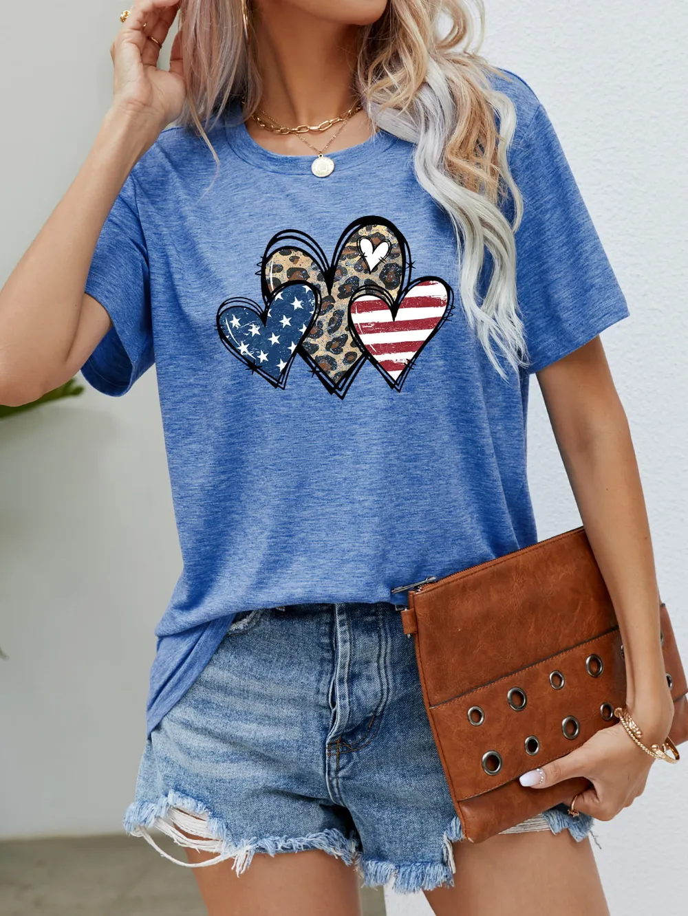 US Flag Leopard Heart Graphic Tee, image 5