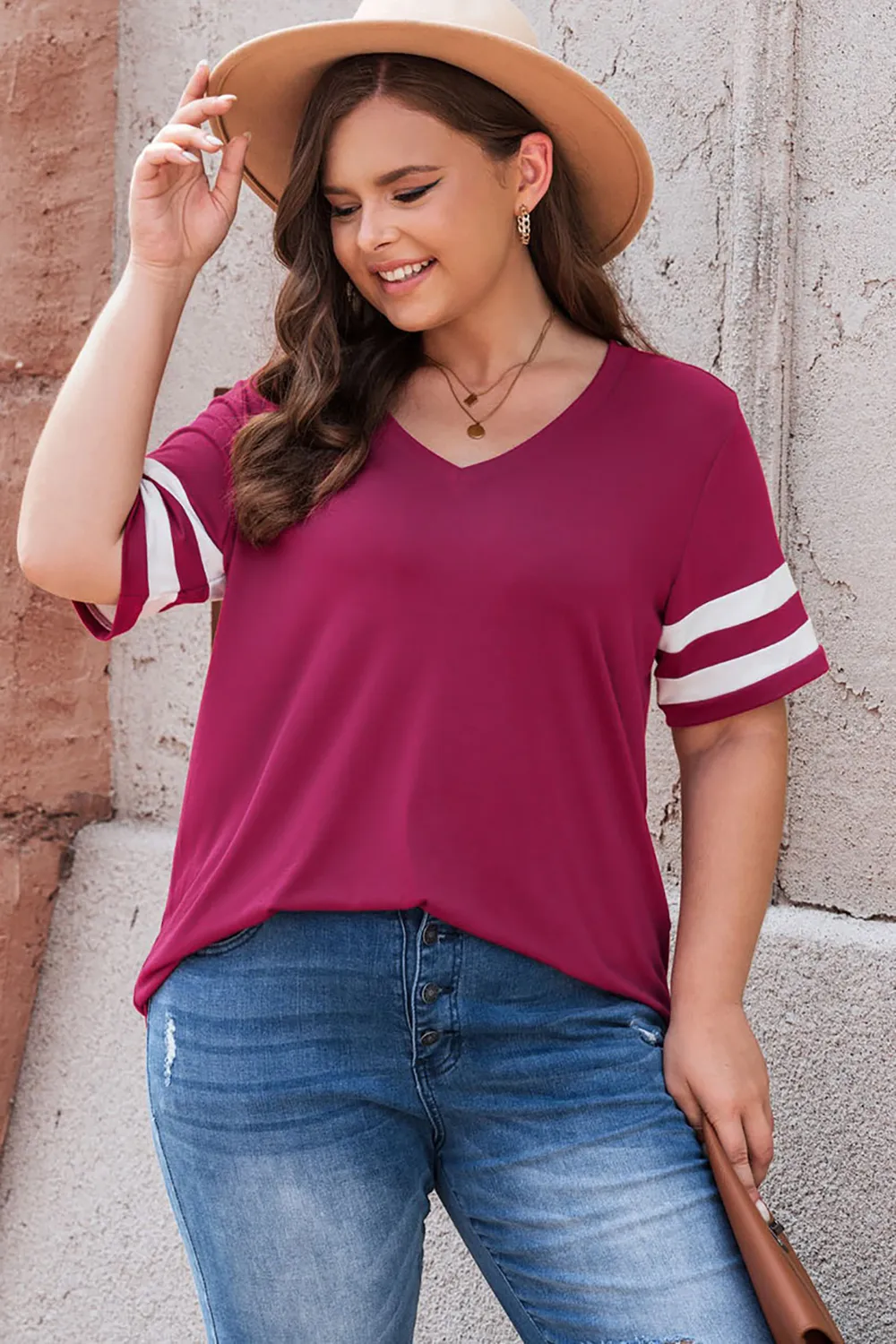 Plus Size Striped V-Neck Tee Shirt, image 17