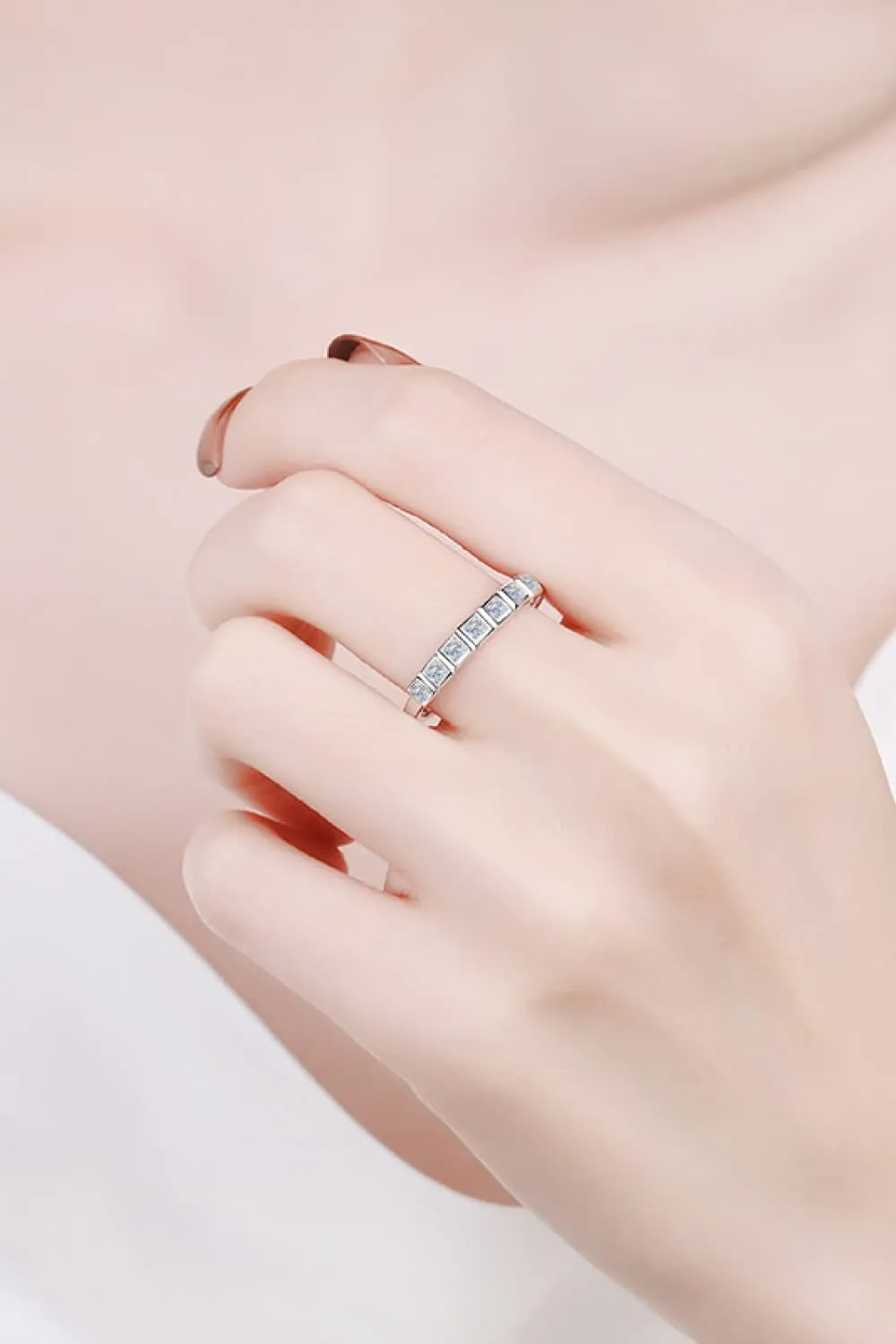 Moissanite Rhodium-Plated Half-Eternity Ring, image 3