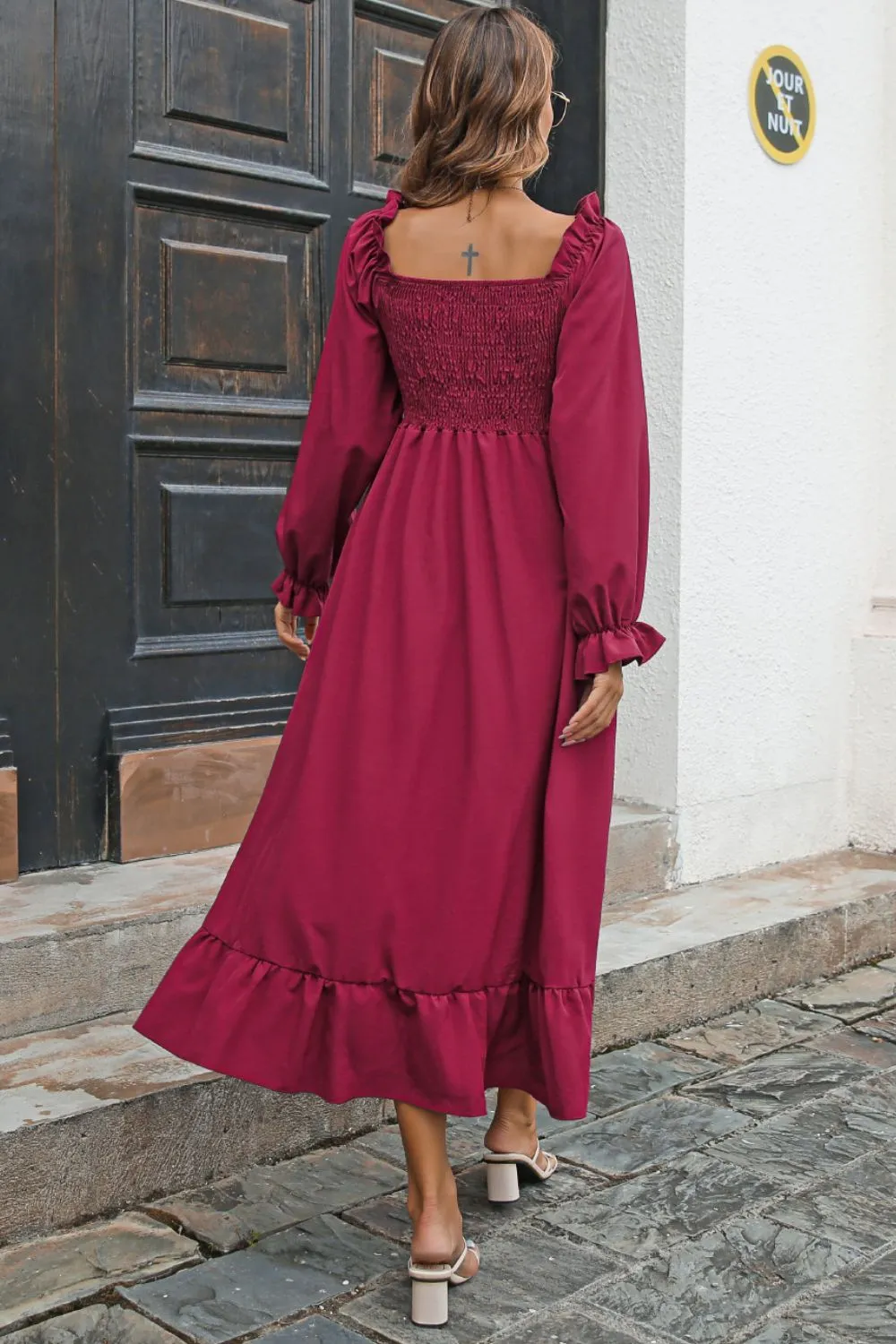 Smocked Ruffle Hem Flounce Sleeve Dress, image 9