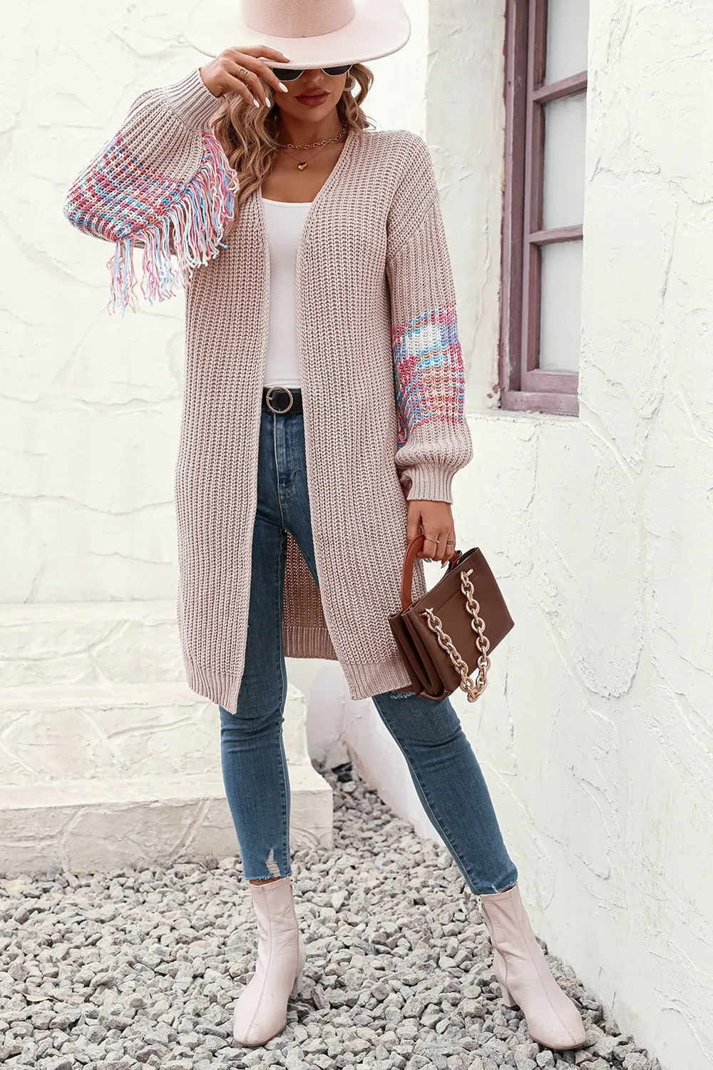 Fringe Sleeve Dropped Shoulder Cardigan, image 9