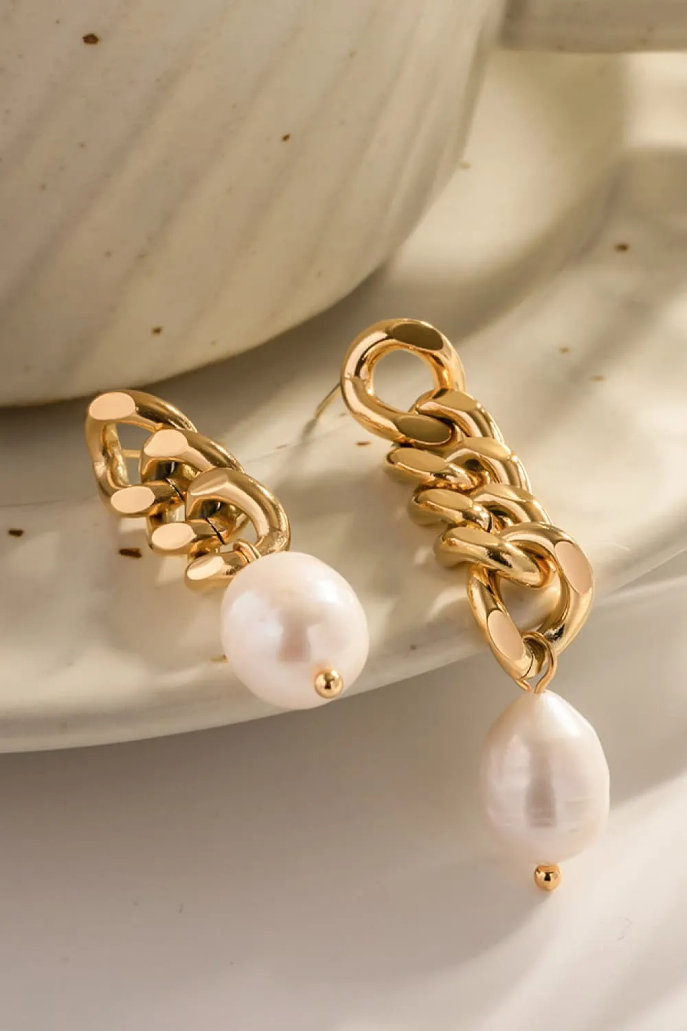 Stainless Steel Pearl Asymmetrical Earrings, image 5