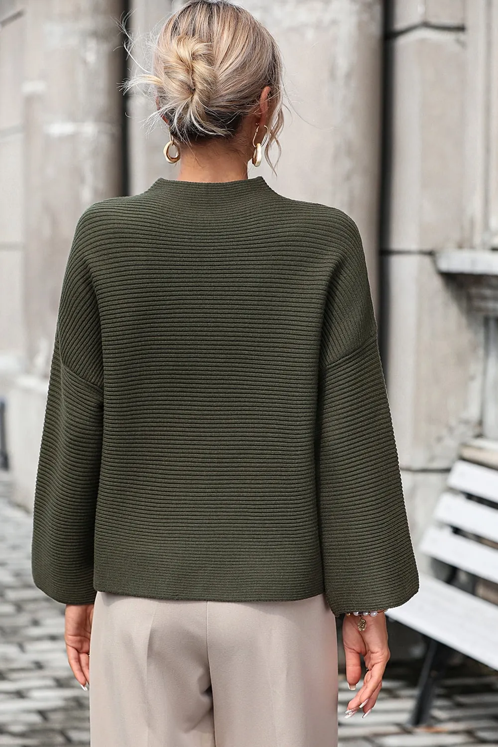 Mock Neck Dropped Shoulder Pullover Sweater, image 6
