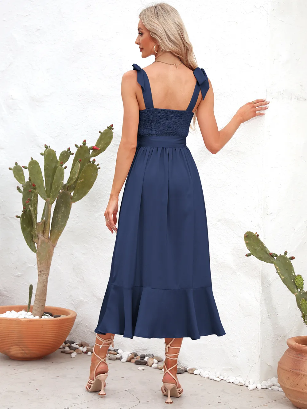 Square Neck Tie Strap Midi Dress, image 8