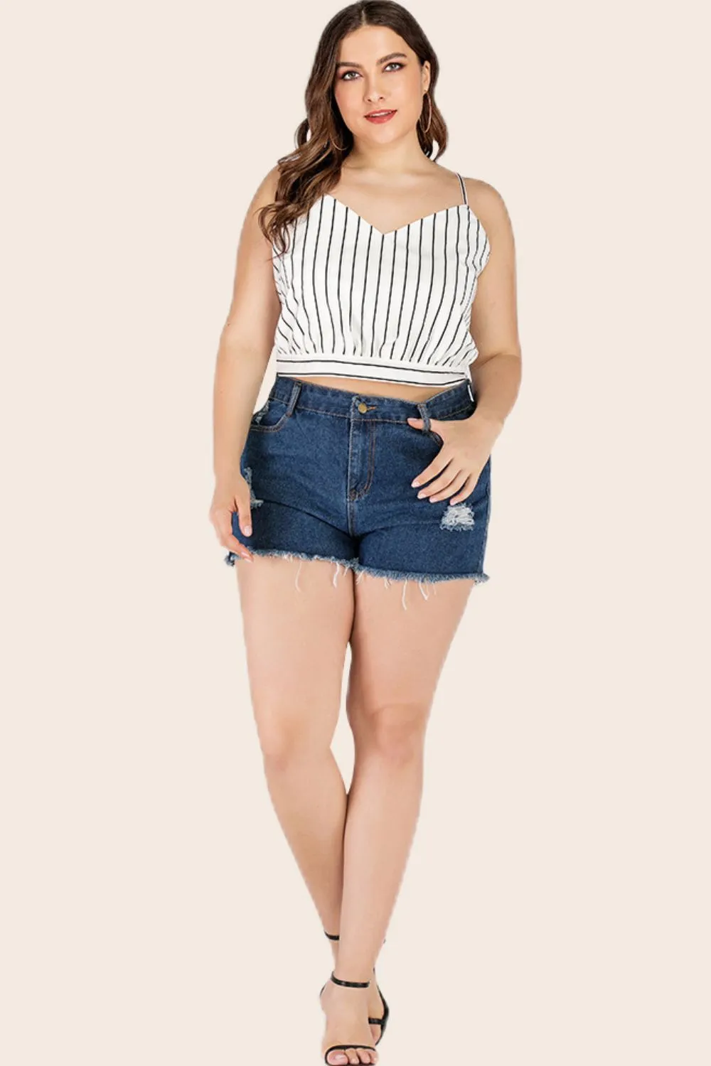 Plus Size Striped Tie-Back Cropped Cami, image 5